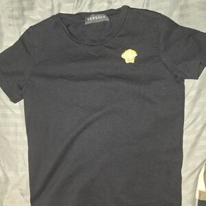 Versace Black Tee with Gold Medusa Emblem